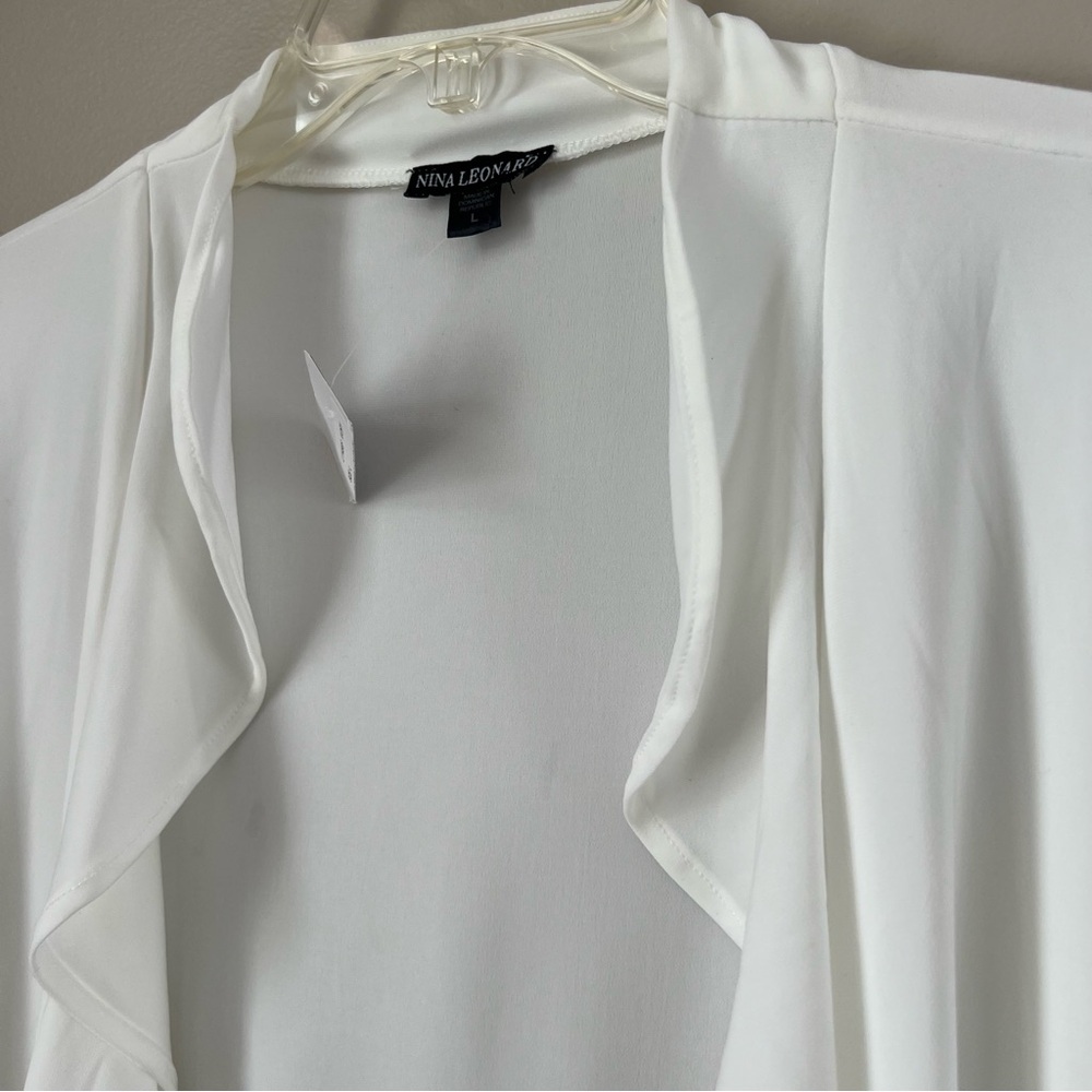 Nina Leonard Ivory Ruffle Draped Open-Front Shrug Bolero 3/4 Sleeves SZ L - Picture 5 of 15